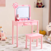 Rosa MDF + Massivholzbeine, Sprühfarbe + Siebdruck, Kuhmuster, Kindertrinktisch-Set mit 1 Schublade, LED-Dreifarbiges Rückbeleuchtetes Touch-Schalter