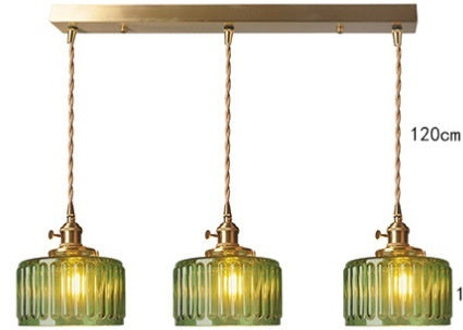 Green Glass Brass Multi-Head Chandelier