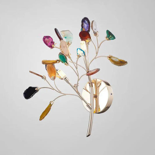 DecorBites™ Champagne Agate Leaf Wall Sconce: Artistic Lighting Fixture for Bedroom