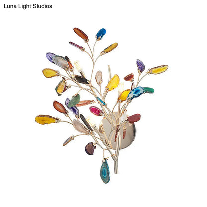 DecorBites™ Champagne Agate Leaf Wall Sconce: Artistic Lighting Fixture for Bedroom