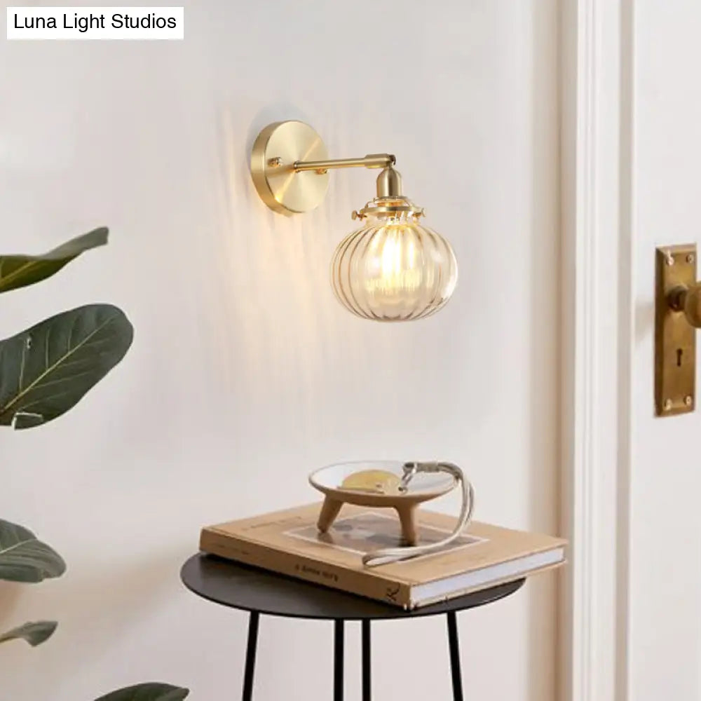 DecorBites™ Champagne/Clear Prismatic Glass Single Sconce Gold Wall Light - Minimalist Globe Design