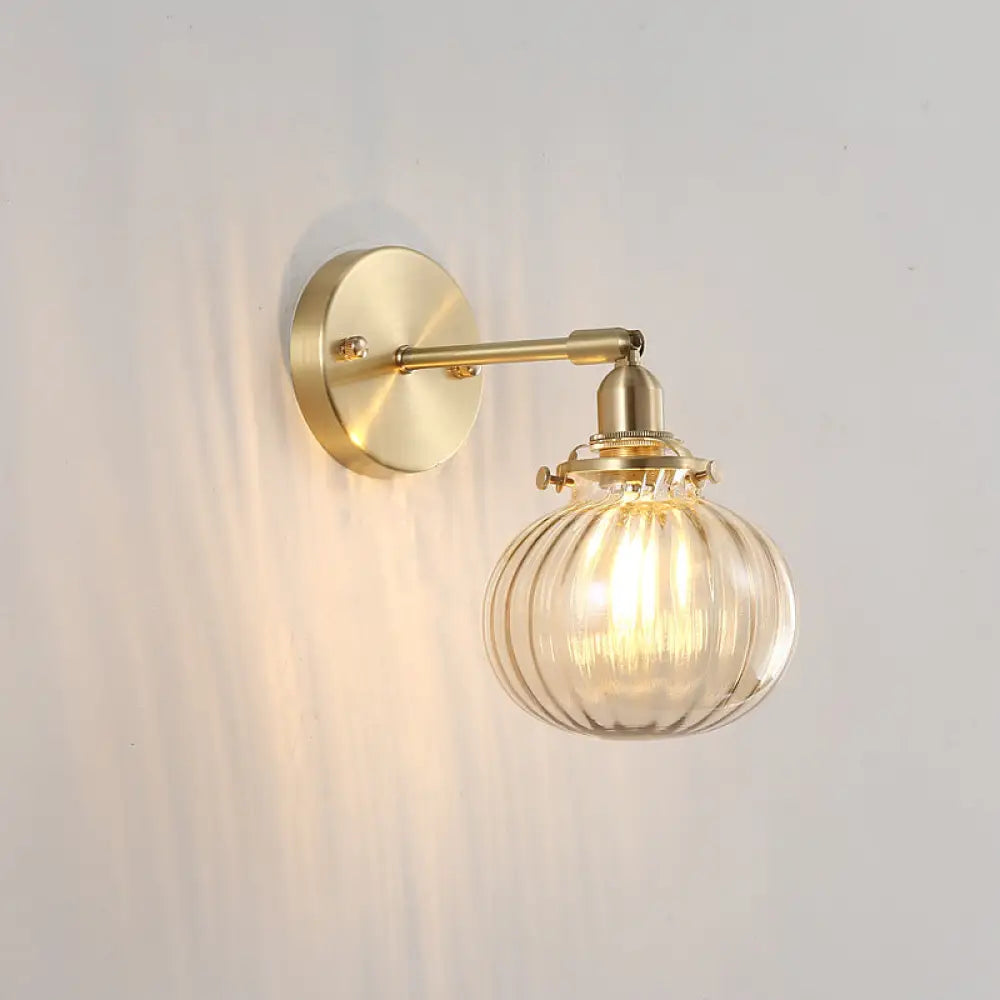 DecorBites™ Champagne/Clear Prismatic Glass Single Sconce Gold Wall Light - Minimalist Globe Design