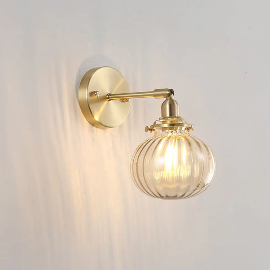 DecorBites™ Champagne/Clear Prismatic Glass Single Sconce Gold Wall Light - Minimalist Globe Design