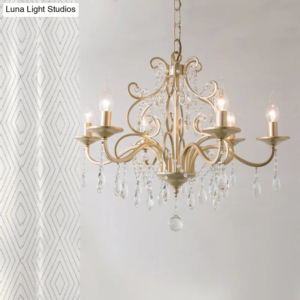 Lámpara colgante de cristal color champán: Araña tradicional para restaurantes con elemento en espiral - 3/6 bombillas