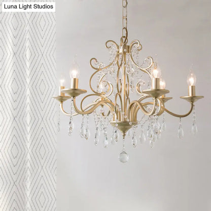 Lámpara colgante de cristal color champán: Araña tradicional para restaurantes con elemento en espiral - 3/6 bombillas