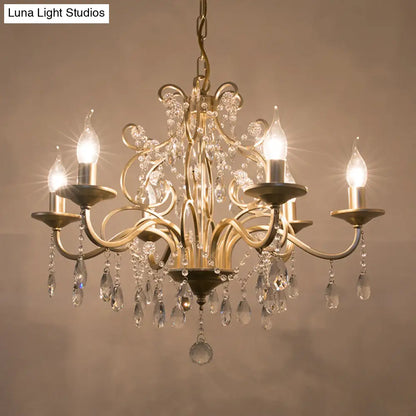 Lámpara colgante de cristal color champán: Araña tradicional para restaurantes con elemento en espiral - 3/6 bombillas