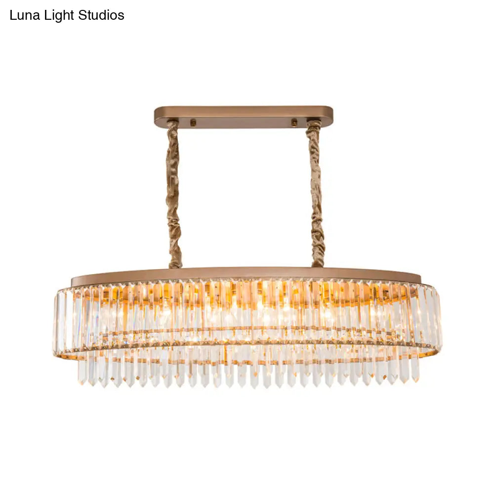 DecorBites™ Champagne Crystal Prism Island Pendant - Modern Chic Oval Dining Room Light Fixture