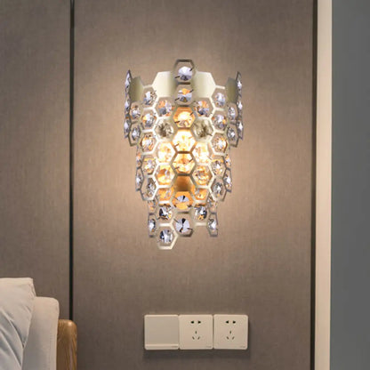 DecorBites™ Champagne Hexagon-Crystal Wall Sconce with 3 Tapered Bulbs - Contemporary Flush Mount Light