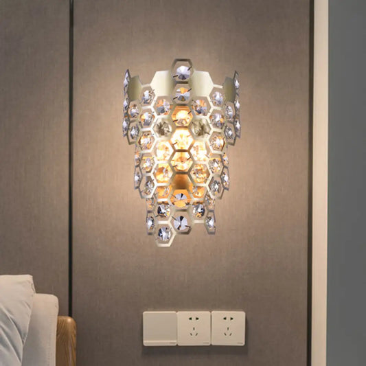DecorBites™ Champagne Hexagon-Crystal Wall Sconce with 3 Tapered Bulbs - Contemporary Flush Mount Light