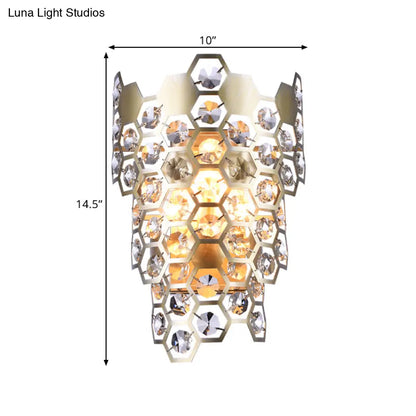 DecorBites™ Champagne Hexagon-Crystal Wall Sconce with 3 Tapered Bulbs - Contemporary Flush Mount Light