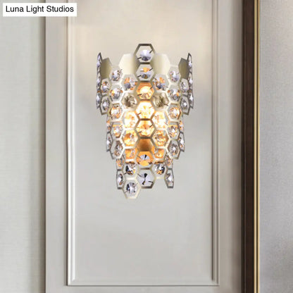 DecorBites™ Champagne Hexagon-Crystal Wall Sconce with 3 Tapered Bulbs - Contemporary Flush Mount Light