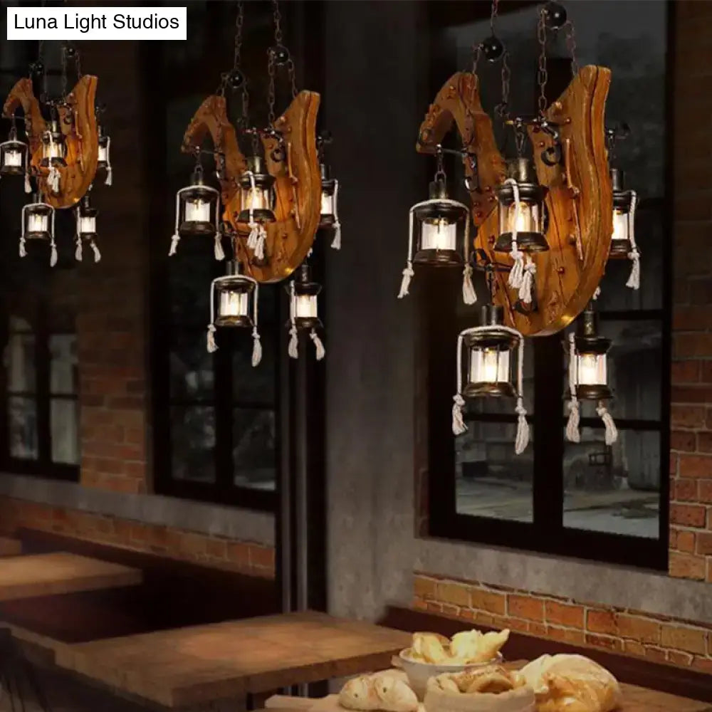 Rustic wooden decorbites 6-light dining room island chandelier with kerosene clear glass shade e26 e27 sockets