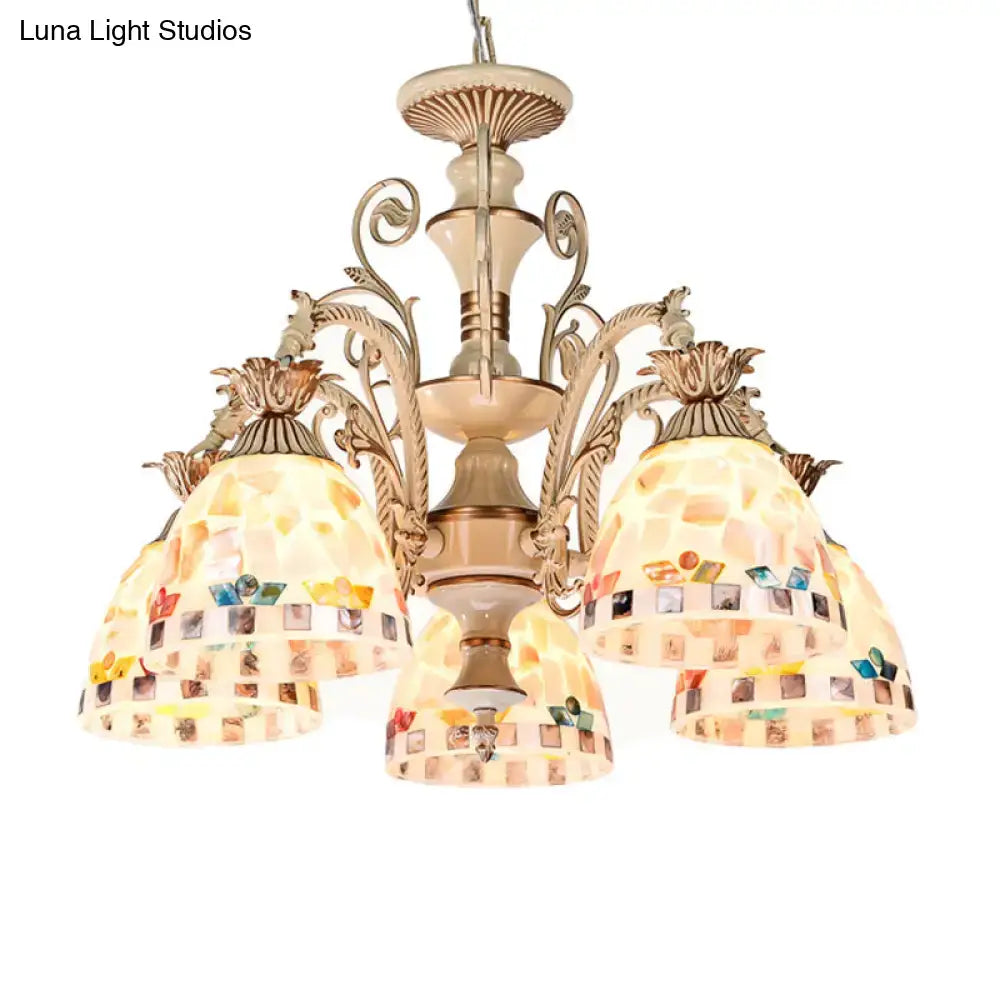 Beige and gold decorbites™ 3 5 lights chandelier pendant light with tiffany style stained glass mosaic shades
