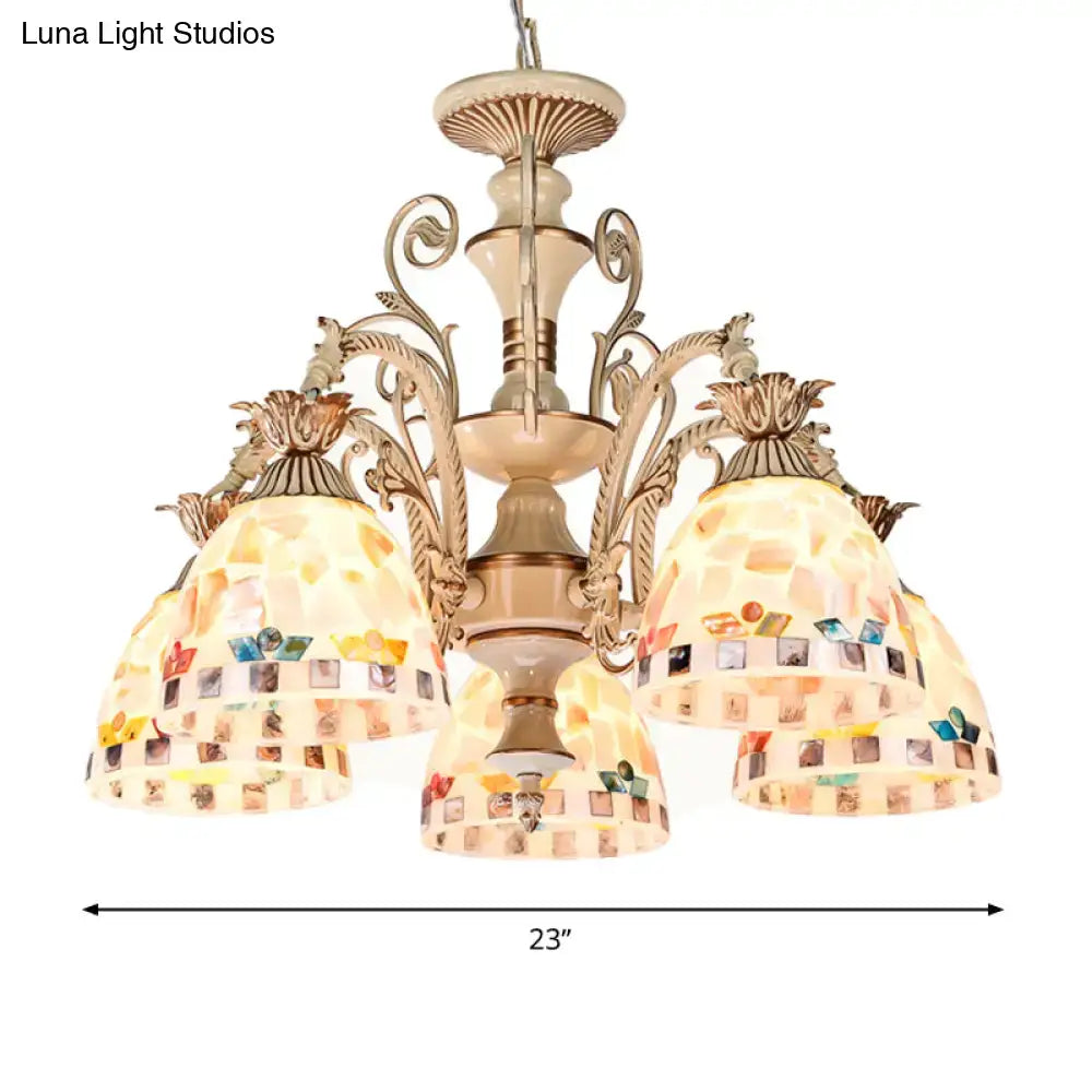 Decorbites™ 3/5 lights chandelier pendant light with beige and gold tiffany style stained glass mosaic shades