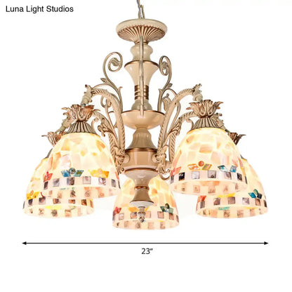 Decorbites™ 3/5 lights chandelier pendant light with beige and gold tiffany style stained glass mosaic shades