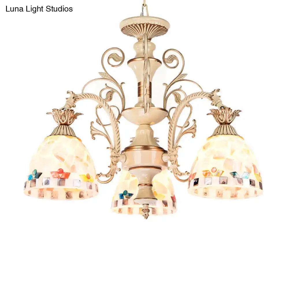 Decorbites 3 5 lights chandelier pendant light in white and gold tiffany style stained glass mosaic shades