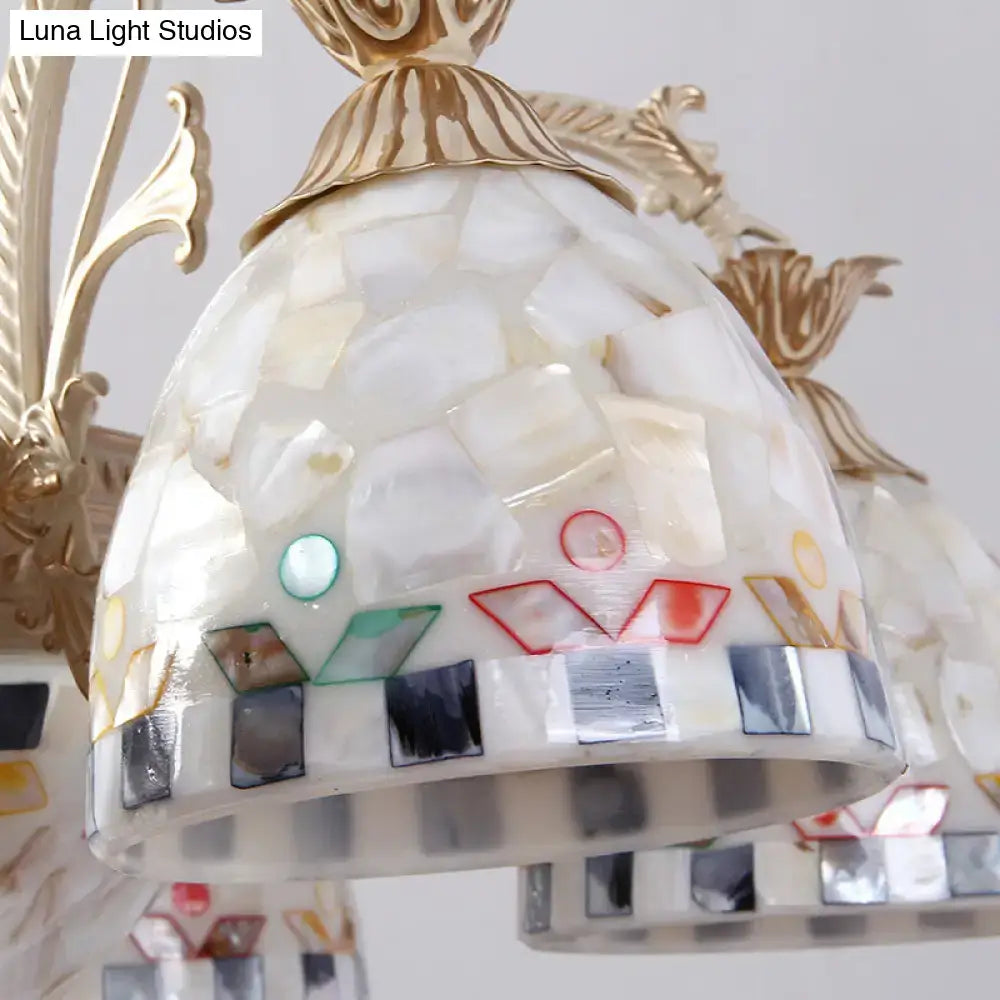 Decorbites 3/5 lights chandelier pendant light with a white and gold stained glass tiffany style mother-of-pearl shade