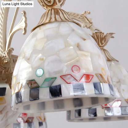 DecorBites 3/5 lights chandelier pendant light in white and gold with stained glass tiffany style mosaic shade