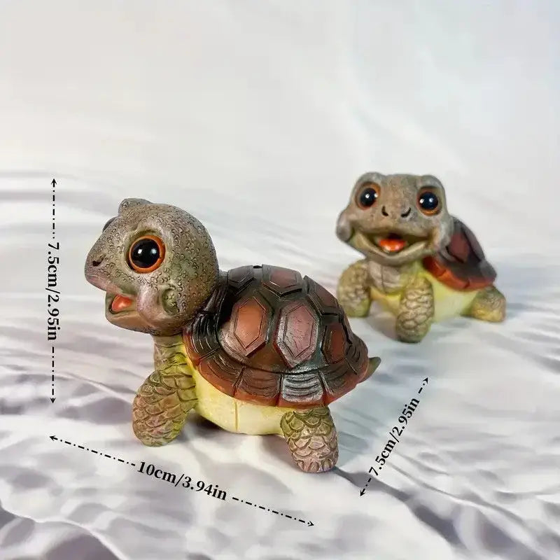 Cute resin crawling turtle sculpture with detailed scaly skin, expressive eyes, and brown shell for garden decorbites decor