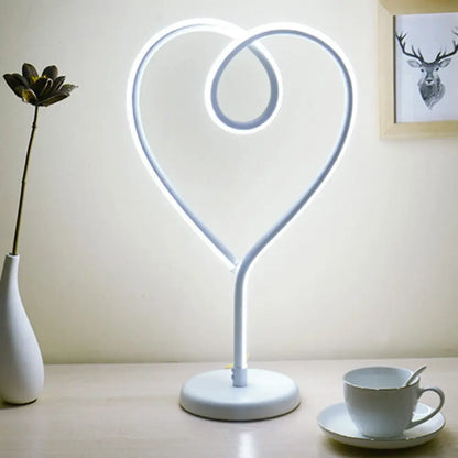 Charming Heart Nightlight LED Desk Lamp with Metal Pedestal for Bedroom