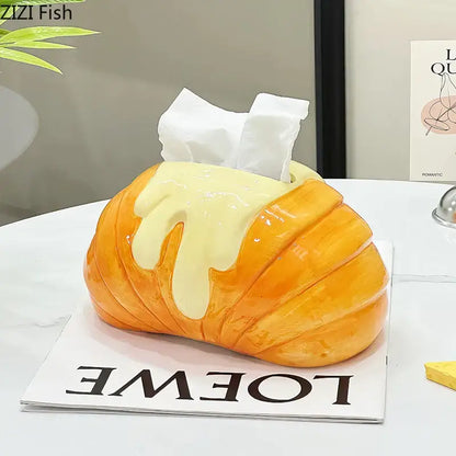 Charming orange and yellow croissant ceramic tissue box by Decorbites for stylish bedroom decor use