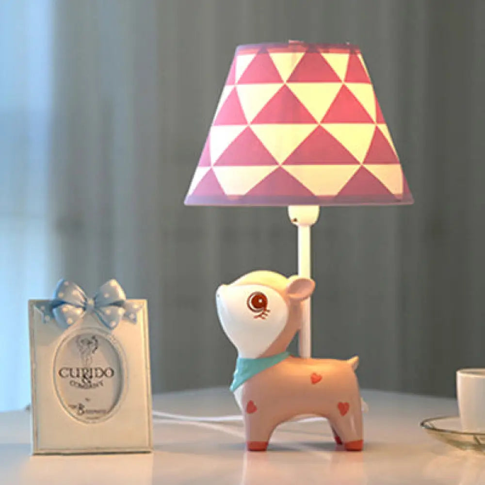 Charming Pink Sika Deer Desk Light with Fabric Shade - Perfect for Study Room
