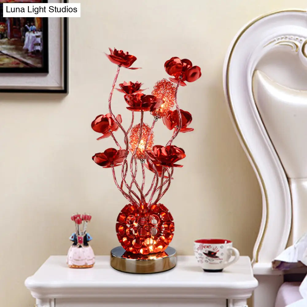 Cheleb - Red Decorative Global Night Lamp Aluminum LED Curvy Stick Desk Light with Rose Decor in Red