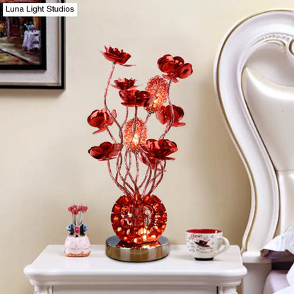 Cheleb - Red Decorative Global Night Lamp Aluminum LED Curvy Stick Desk Light with Rose Decor in Red
