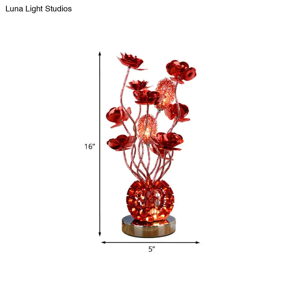 Cheleb - Red Decorative Global Night Lamp Aluminum LED Curvy Stick Desk Light with Rose Decor in Red