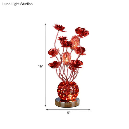 Cheleb - Red Decorative Global Night Lamp Aluminum LED Curvy Stick Desk Light with Rose Decor in Red