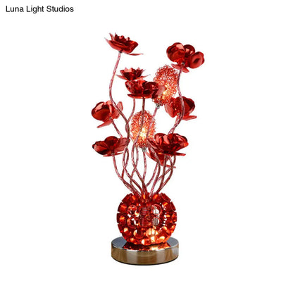 Cheleb - Red Decorative Global Night Lamp Aluminum LED Curvy Stick Desk Light with Rose Decor in Red