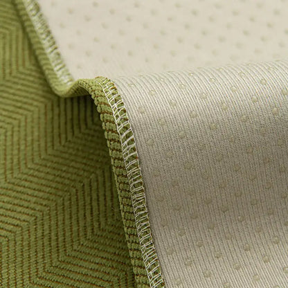 Olive green and beige chenille textured non-slip sofa cover with zigzag and dotted patterns for living room sofa cushion