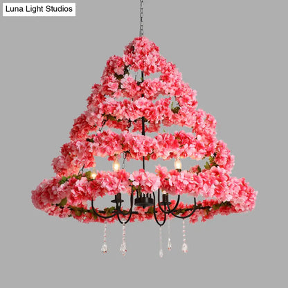 Cherry Blossom Chandelier: Industrial Metal 5-Bulb Pink Hanging Lamp with Crystal, 31.5"/43" Width