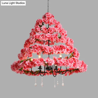 Cherry Blossom Chandelier: Industrial Metal 5-Bulb Pink Hanging Lamp with Crystal, 31.5"/43" Width
