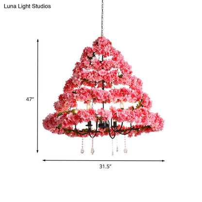 Cherry Blossom Chandelier: Industrial Metal 5-Bulb Pink Hanging Lamp with Crystal, 31.5"/43" Width