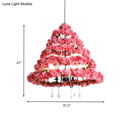 Cherry Blossom Chandelier: Industrial Metal 5-Bulb Pink Hanging Lamp with Crystal, 31.5"/43" Width