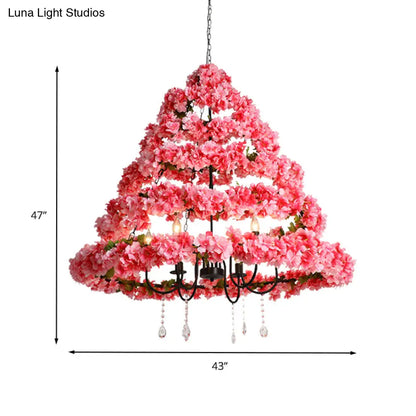 Cherry Blossom Chandelier: Industrial Metal 5-Bulb Pink Hanging Lamp with Crystal, 31.5"/43" Width