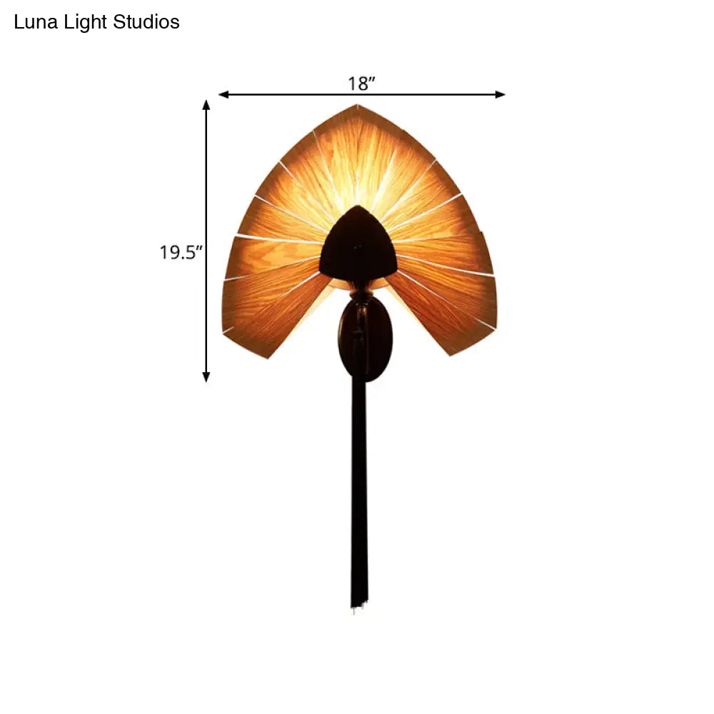 Cherry Wood Sconce Light: East Asian 1-Light Beige Wall Mount Lamp with Black Tassel Fringe