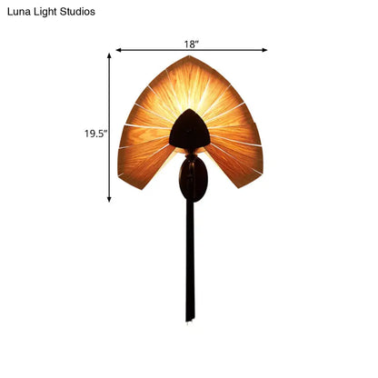 Cherry Wood Sconce Light: East Asian 1-Light Beige Wall Mount Lamp with Black Tassel Fringe