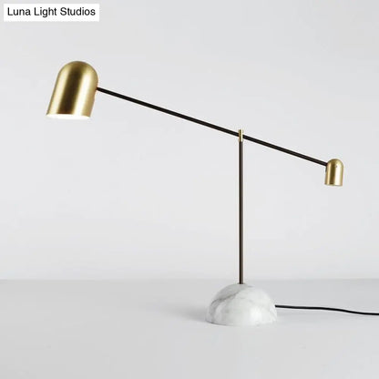 Chiara - Brass Brass Dome Night Table Light Post-Modern 1 Head Metal Nightstand Lamp with White Marble Base