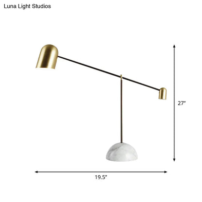 Chiara - Brass Brass Dome Night Table Light Post-Modern 1 Head Metal Nightstand Lamp with White Marble Base