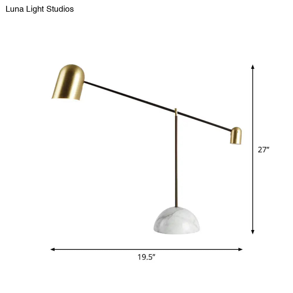 Chiara - Brass Brass Dome Night Table Light Post-Modern 1 Head Metal Nightstand Lamp with White Marble Base