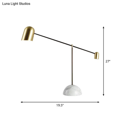 Chiara - Brass Brass Dome Night Table Light Post-Modern 1 Head Metal Nightstand Lamp with White Marble Base