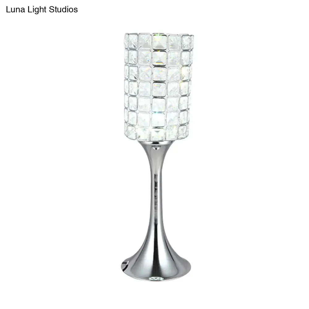 Chiara - Crystal Hand-Cut Crystal Cylinder Table Lamp Minimalist Study Room LED Desk Light in Chrome