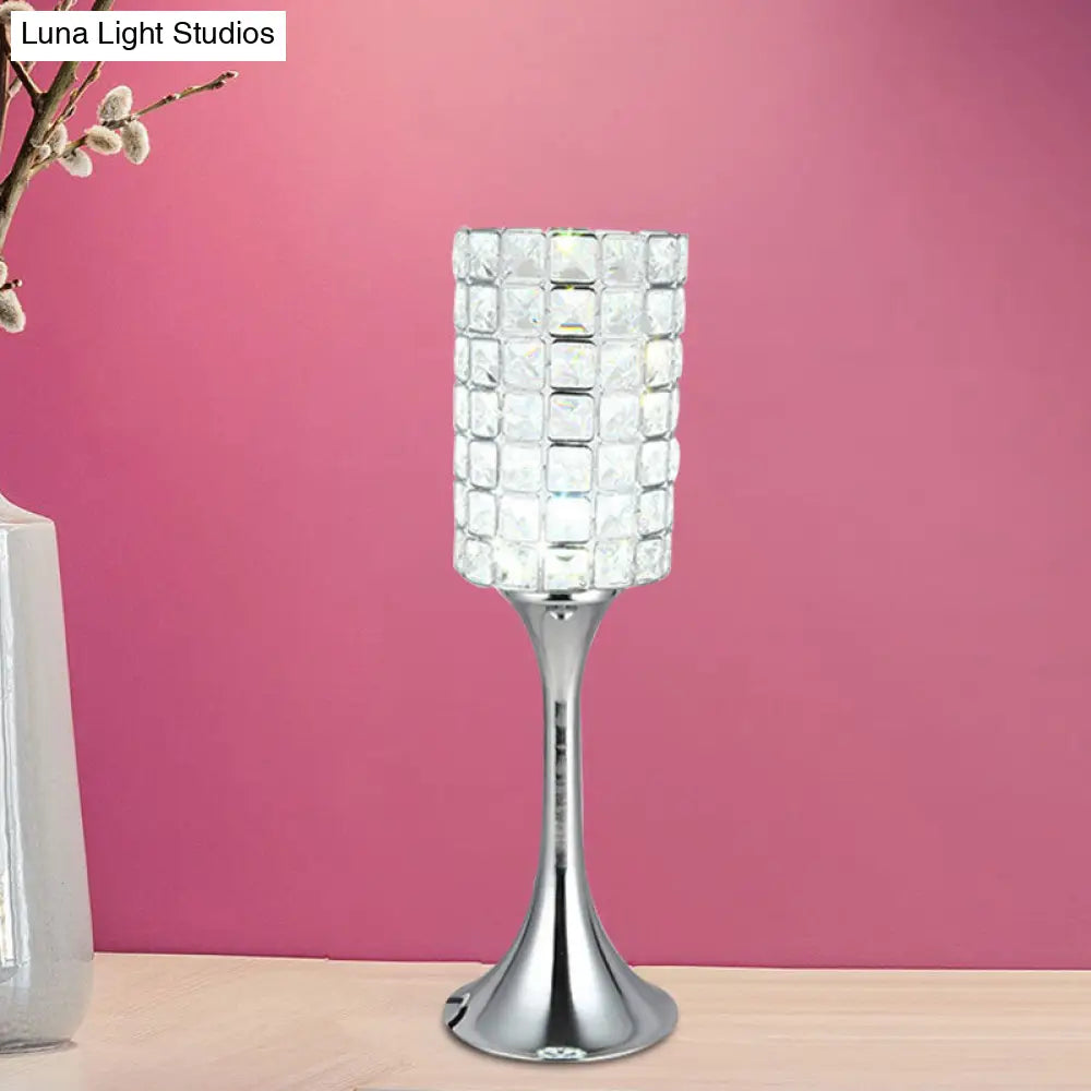 Chiara - Crystal Hand-Cut Crystal Cylinder Table Lamp Minimalist Study Room LED Desk Light in Chrome