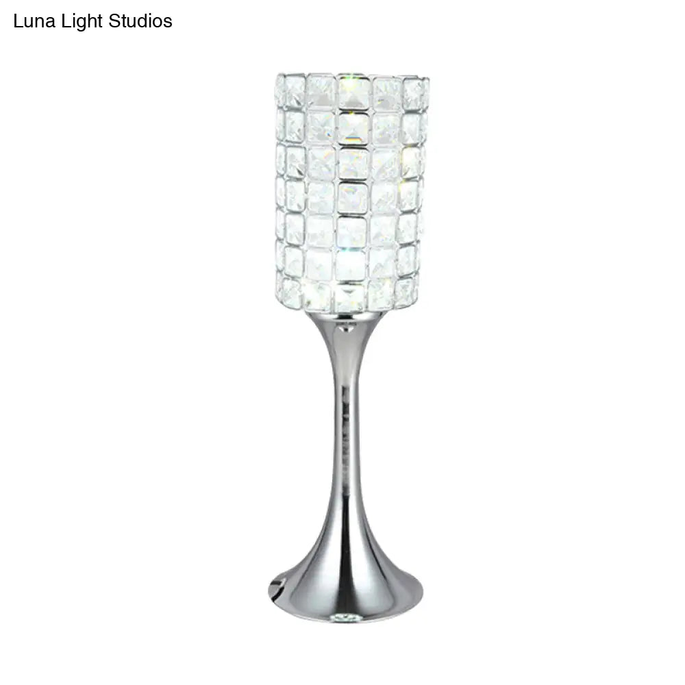 Chiara - Crystal Hand-Cut Crystal Cylinder Table Lamp Minimalist Study Room LED Desk Light in Chrome