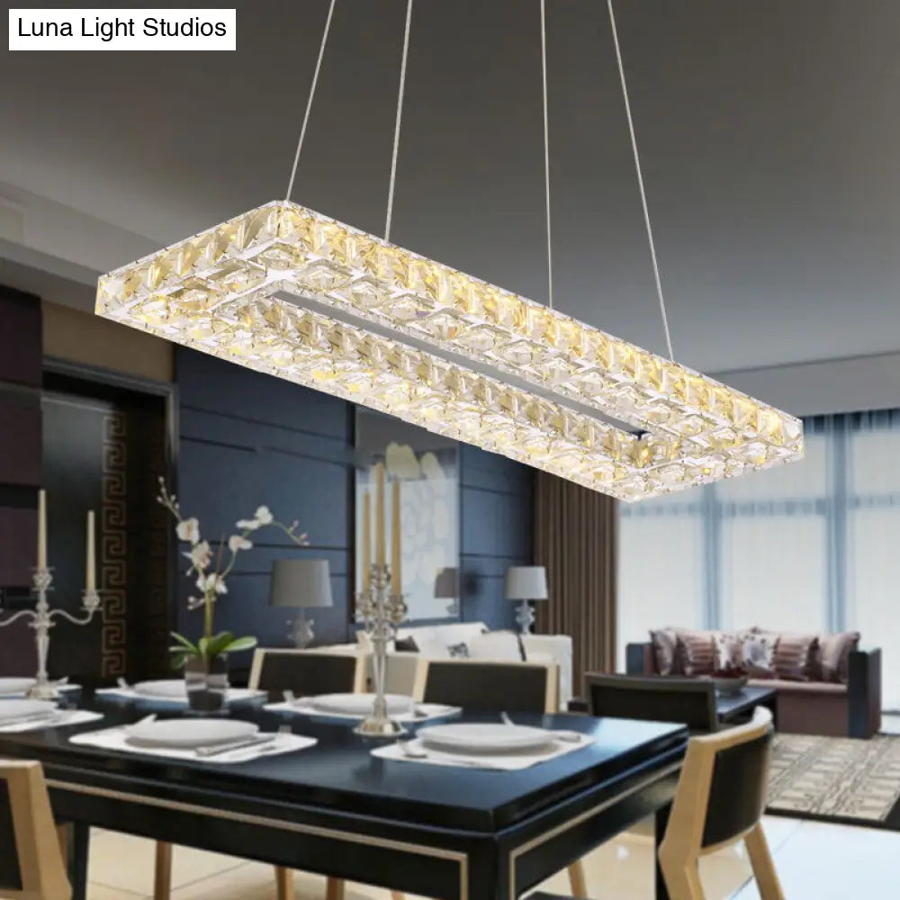 Chic Crystal Pendant Chandelier for Restaurants: Modern Rectangle Design