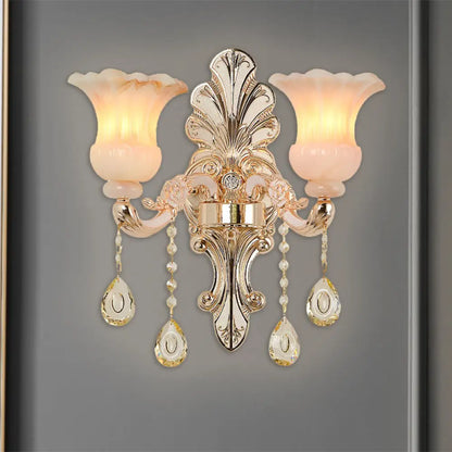 DecorBites™ Chic Flower Shade Crystal Champagne Wall Light - Classic 1/2-Head Mounted Fixture