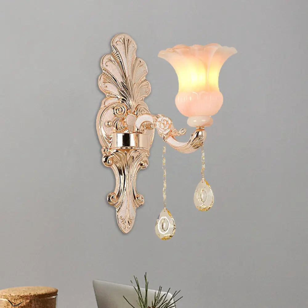 DecorBites™ Chic Flower Shade Crystal Champagne Wall Light - Classic 1/2-Head Mounted Fixture