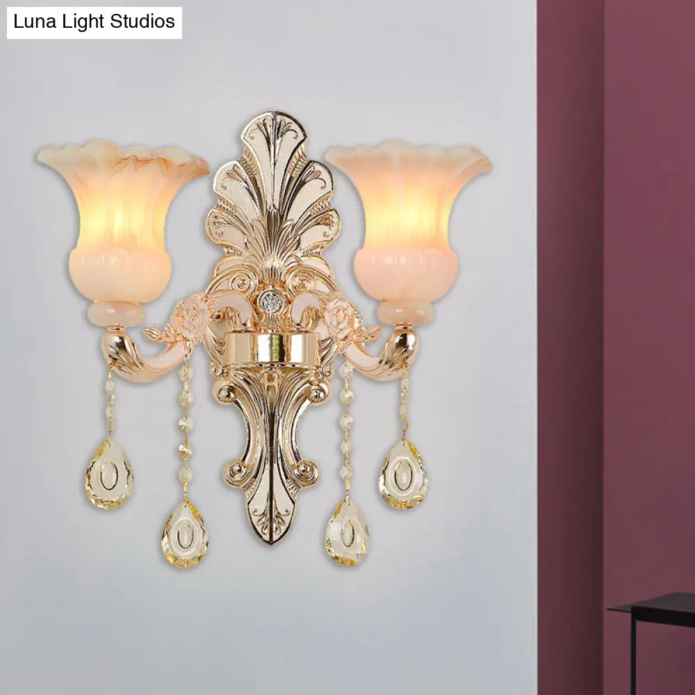 DecorBites™ Chic Flower Shade Crystal Champagne Wall Light - Classic 1/2-Head Mounted Fixture